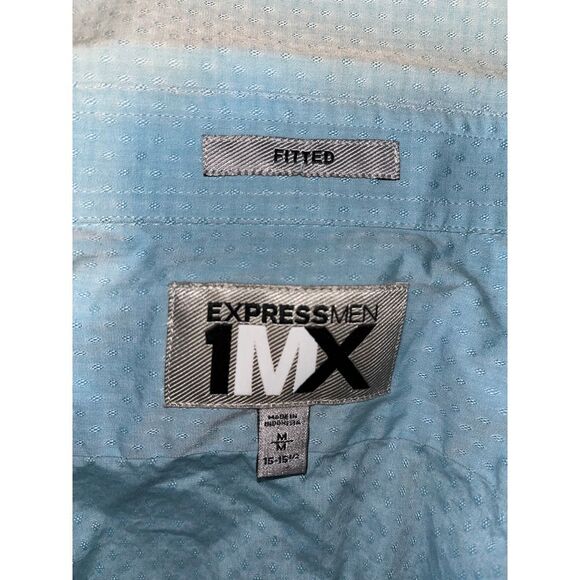 Express Men's 1MX Blue Button Up Collard Long Sleeve Size Medium - Picture 2 of 7